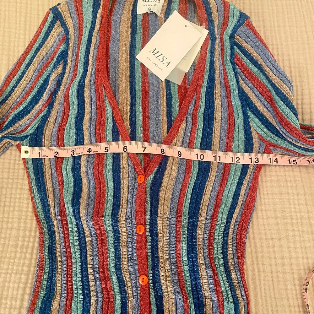 ๐ NWT Misa Los Angeles Rafael Striped, Metallic Long Sleeve Midi Dress. Medium. - Picture 5 of 7
